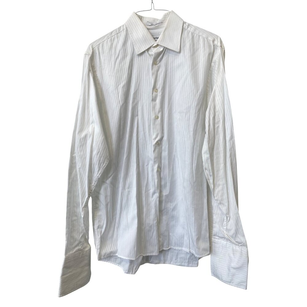 Calvin Klein Shirt Size 16.5 Striped Button Front Long Sleeve White Office Wear